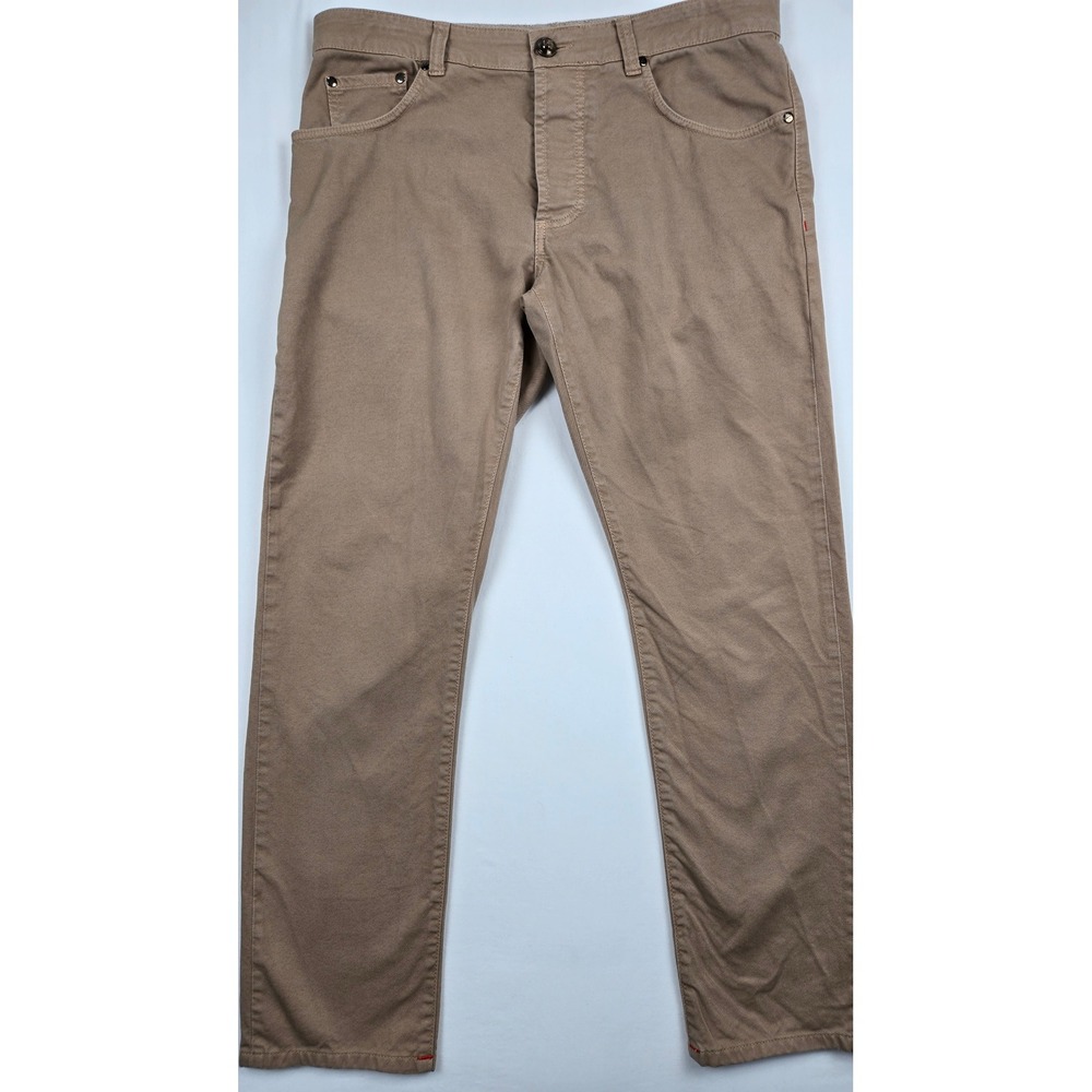 Isaia‎ Napoli Mens Tan Khaki Gabardine Tinto Capo Pants Size 52 R Made in Italy